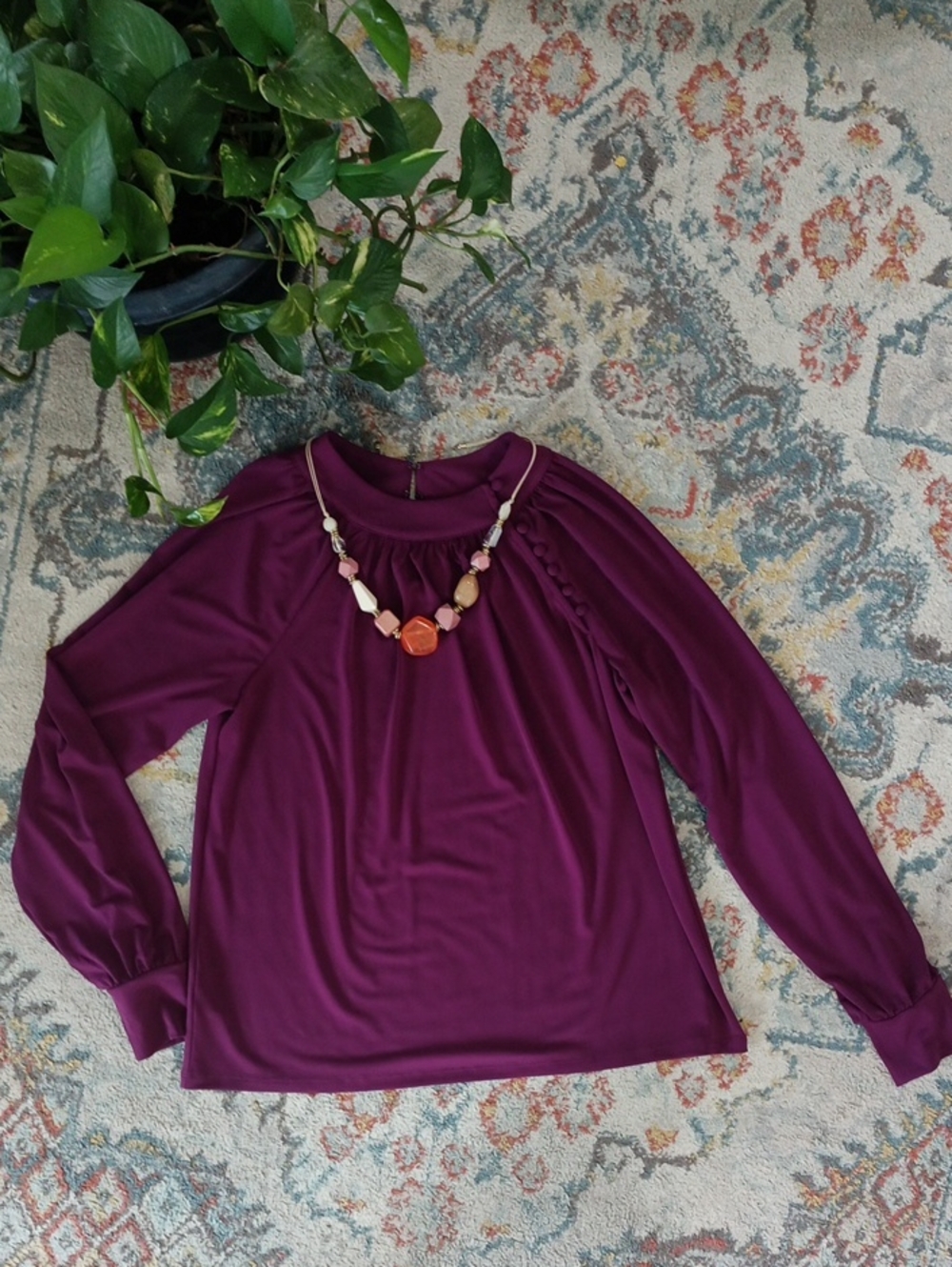 Ann Taylor Plum Long-Sleeve Top